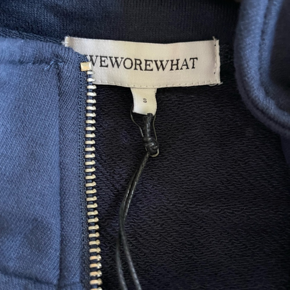 NEW Revolve WeWoreWhat Cropped Half Zip Sweatshirt Pullover Navy Blue S - Picture 5 of 5